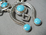 Amazing Vintage Native American Navajo Turquoise Sterling Silver Squash Blossom Necklace-Nativo Arts
