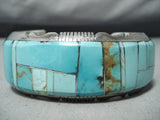 Heavy Thick Native American Navajo Turquois Einlay Sterling Silver Bracelet-Nativo Arts