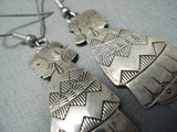 Important Vintage Navajo Native American Sterling Silver Maiden Earrings Old-Nativo Arts