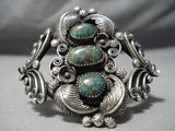 Gigantic Vintage Native American Navajo Royston Turquoise Sterling Silver Leaf Bracelet-Nativo Arts