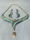Marvelous Native American Navajo Turquoise Gold Filled Necklace And Earring Set-Nativo Arts