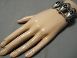 Superior Vintage Native American Navajo Green Turquoise Sterling Silver Bracelet Old-Nativo Arts