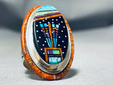 One Of The Most Detailed Ever Native American Navajo Turquioise Sterling Silver Ring-Nativo Arts