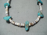 Awesome Vintage Native American Navajo Old Kingman Turquoise Sterling Silver Necklace Old-Nativo Arts