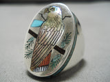 Important Zuni Native American Heavy Turquoise Sterling Silver Inlaid Ring-Nativo Arts