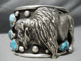 Mind Blowing Native American Buffalo Turquoisen Sterling Silver Bracelet-Nativo Arts