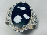 One Of The Best Vintage Native American Navajo Snowflake Obsidian Sterling Silver Bracelet-Nativo Arts