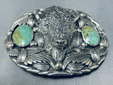 164 Grams Native American Sterling Silver Buffalo Turquoise Buckle-Nativo Arts