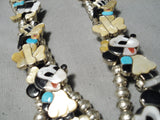 Rare 1980's Vintage Native American Zuni Turquoise Sterling Silver Squash Blossom Necklace Old-Nativo Arts