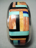 Thicker Signed Vintage Native American Navajo Turquoise Shell Inlaid Sterling Silver Bracelet-Nativo Arts