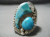 Superior Vintage Navajo Huge Turquoise Sterling Silver Native American Ring-Nativo Arts