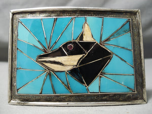 Museum Vintage Native American Navajo Turquoise Inlay Bod Sterling Silver Buckle Old-Nativo Arts