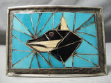 Museum Vintage Native American Navajo Turquoise Inlay Bod Sterling Silver Buckle Old-Nativo Arts