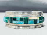 Signed Howe Family Vintage Native American Navajo Turquoise Sterling Silver Inlay Bracelet-Nativo Arts