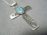Important Native American Navajo Royston Turquoise Sterling Silver Cross Necklace-Nativo Arts