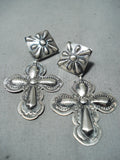 Remarkable Navajo Sterling Silver Cross Earrings Native American-Nativo Arts