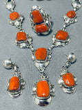 One Of The Best Native American Navajo Chunky Coral Sterling Silver Bracelet Necklace Set-Nativo Arts