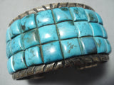 One Of The Best Vintage Native American Navajo Squared Turquoise Inlay Sterling Silver Bracelet-Nativo Arts