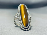 Signed Dynamic Native American Navajo Tigers Eye Sterling Silver Ring Signed-Nativo Arts