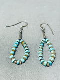 Incredible Vintage Santo Domingo Blue Gem Turquoise Shell Silver Earrings-Nativo Arts