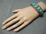 Heavy Thick Vintage Native American Navajo Graduating Turquoise Sterling Silver Bracelet-Nativo Arts