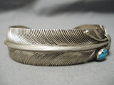Striking Vintage Native American Navajo Hand Carved Sterling Silver Feather Bracelet Old-Nativo Arts