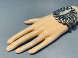 Beautiful Vintage Native American Navajo Long Pearl Sterling Silver Bracelet Cuff Old-Nativo Arts