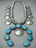 800 Gram Very Rare Native American Navajo Turquoise Sterling Silver Squash Blossom Necklace!!-Nativo Arts