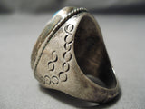 Native American Huge Men's Thick Sturdy Turquoise Coral Inlay Sterling Silver Ring Old-Nativo Arts