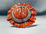 Native American One Of The Best Ever Santo Domingo Coral Sterling Silver Ring-Nativo Arts