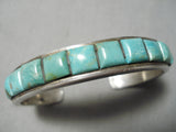 Thick Heavy Vintage Native American Navajo Squared Green Turquoise Sterling Silver Bracelet-Nativo Arts