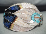 One Of The Most Detailed Native American Zuni Turquoise Sterling Silver Kachina Bracelet-Nativo Arts