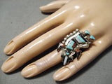 Huge Dancing Kachina Vintage Zuni Native American Turquoise Sterling Silver Ring-Nativo Arts