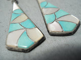 Intricate Women's Vintage Native American Zuni Turquoise Sterling Silver Earrings-Nativo Arts
