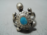 Wonderful Vintage Native American Navajo Turquoise Sterling Silver Turtle Ring-Nativo Arts