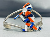 Colorful Native American Navajo Lapis Coral Jet Inlay Kokopelli Sterling Silver Bracelet-Nativo Arts