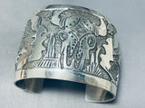 Exceptional Native American Navajo Signed Sterling Silver Storyteller Scene Huge Cuff-Nativo Arts
