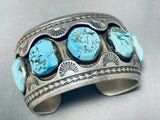 Huge Vintage Native American Navajo Signed Sterling Silver Turquoise Bracelet-Nativo Arts