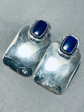 Important Kee Vintage Native American Navajo Lapis Sterling Silver Earrings-Nativo Arts
