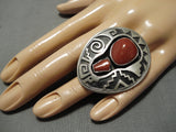 Fabulous Vintage Native American Navajo Shadow Box Sterling Silver Coral Ring-Nativo Arts