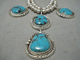 Stunning Vintage Native American Navajo Red Mountain Turquoise Sterling Silver Necklace-Nativo Arts