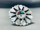 One Of The Best Vintage Native American Zuni Mother Of Pearl Sterling Silver Sunface Ring-Nativo Arts