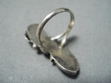 Amazing Vintage Native American Navajo Blue Gem Turquoise Sterling Silver Leaf Ring Old-Nativo Arts