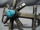 Very Rare Blue Warrior Turquoise Vintage Native American Navajo Sterling Silver Bracelet Old-Nativo Arts
