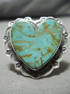 Important Vintage Native American Navajo Heart Of Royston Turquoise Sterling Silver Ring-Nativo Arts