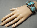 Heavy Thick Vintage Native American Navajo Carico Lake Turquoise Sterling Silver Bracelet Old-Nativo Arts
