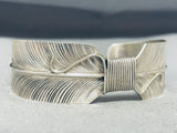 Completely Hand Tooled Vintage Native American Navajo Sterling Silver Feather Bracelet-Nativo Arts