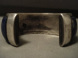 142 Gram Museum Vintage Navajo Turquoise Geometric Hvy Native American Jewelry Silver Bracelet Old-Nativo Arts