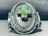 One Of The Most Unique Vintage Navajo Turquoise Cross Sterling Silver Bracelet-Nativo Arts