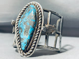 Symbolic Toad And Morenci Turquoise Vintage Native American Navajo Sterling Silver Bracelet-Nativo Arts